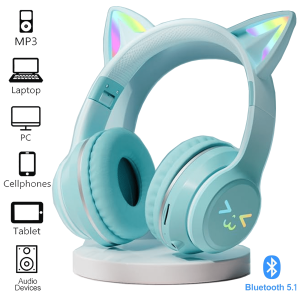 RGB Cute Cats Girls Kid Gift Headset Control Lights Earphone Music Gaming Headsets